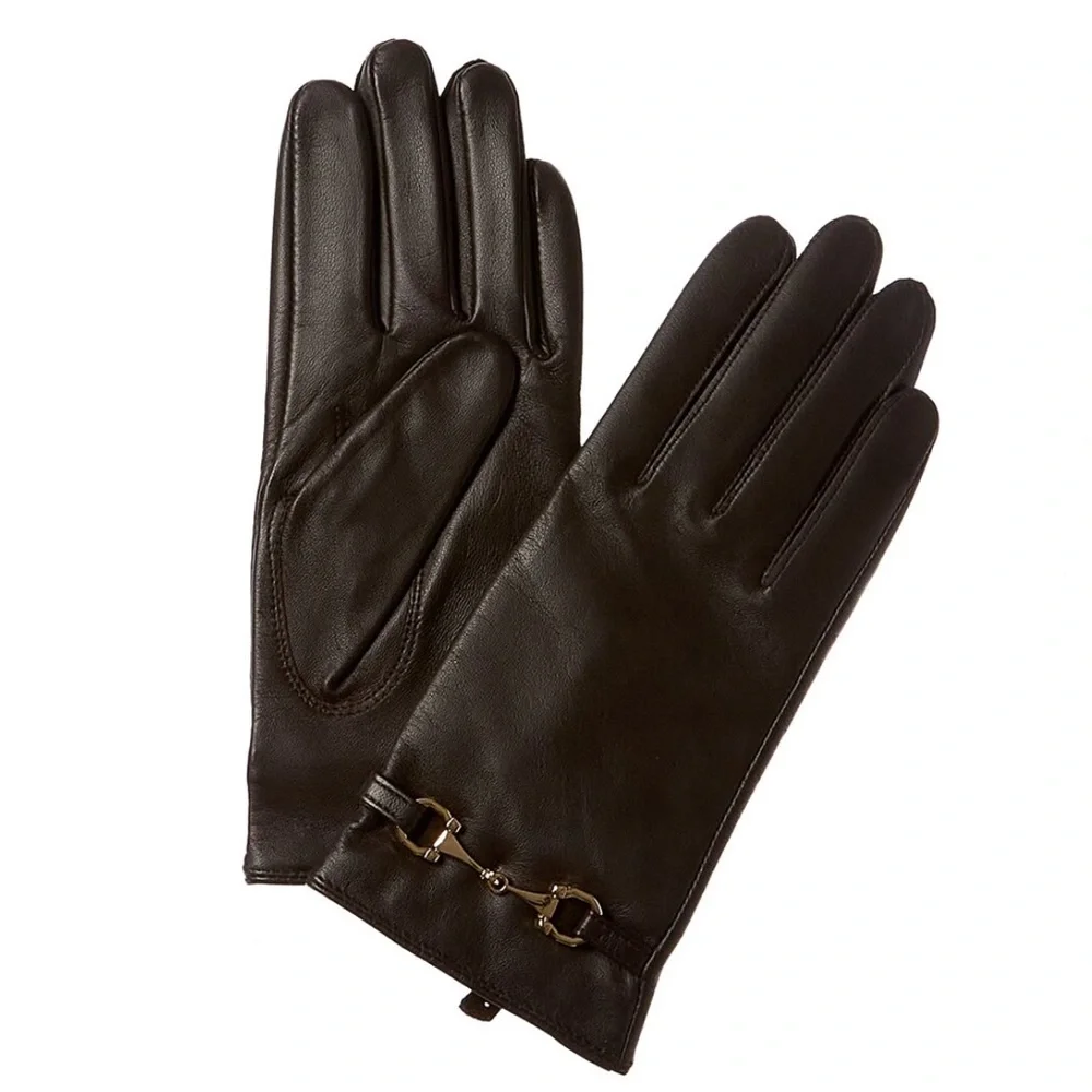 Phenix women Gloves -Gucci vibe Horsebit Cashmere-Lined Leather Gloves New w Tag